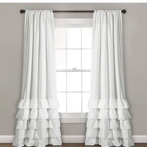2 Panels: White Ruffle Curtains 84x40